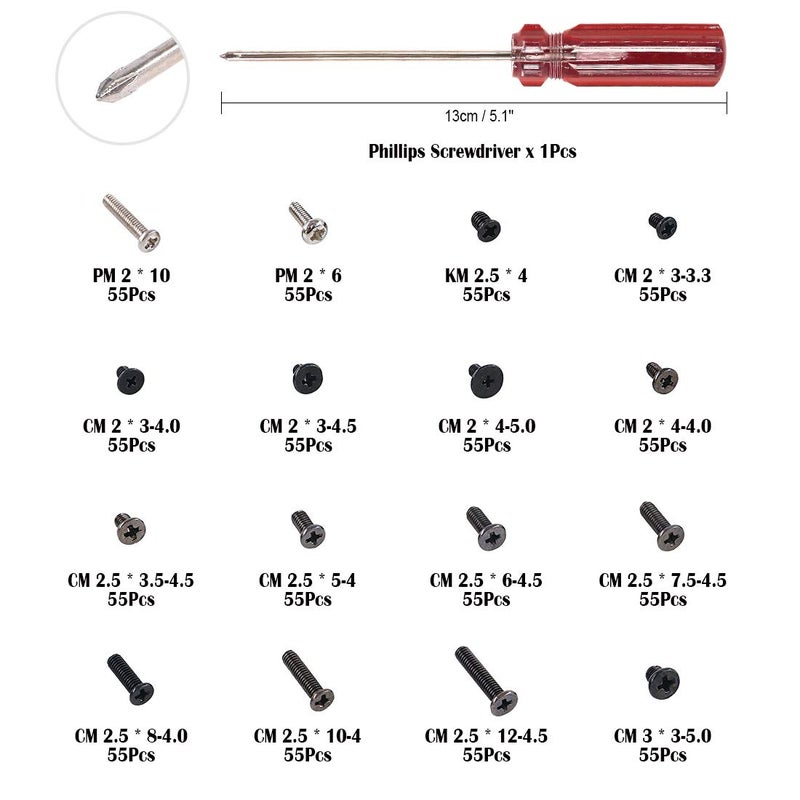 Glarks 880pcs Laptop Notebook Computer Screw Replacement Repair Kit for Lenovo Dell Toshiba Sony Samsung HP Gateway (Extra: Phillips Screwdriver) - Image 2
